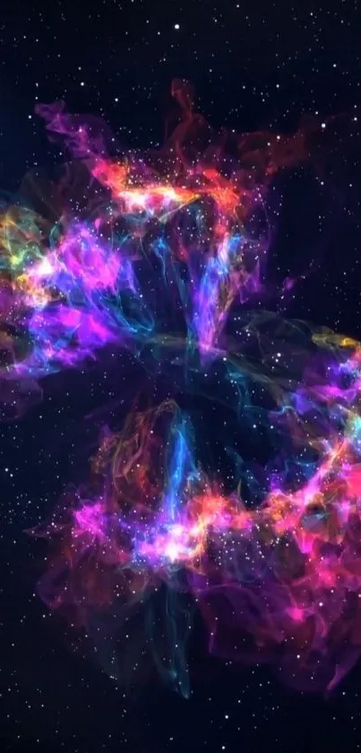 Vivid abstract nebula wallpaper with colorful cosmic swirls.