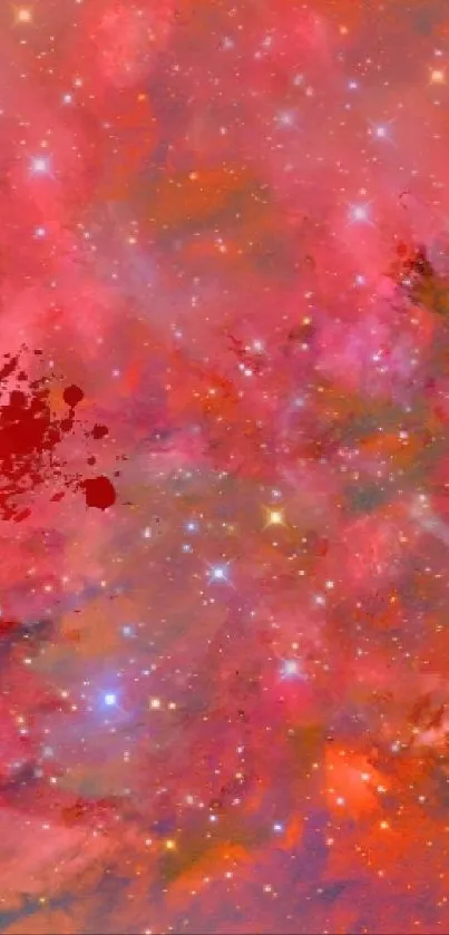 Vibrant pink and red cosmic nebula with starry night.