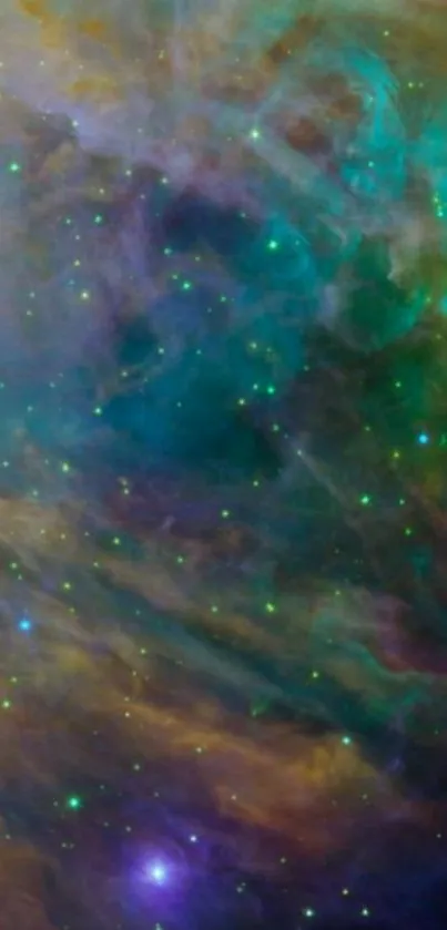 Vibrant nebula galaxy wallpaper with cosmic hues and starry expanses.