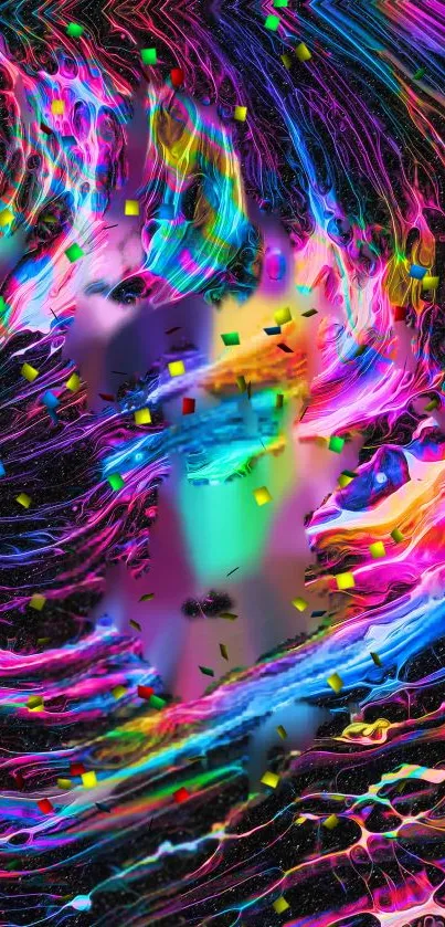 Colorful abstract neon art wallpaper with vibrant patterns.