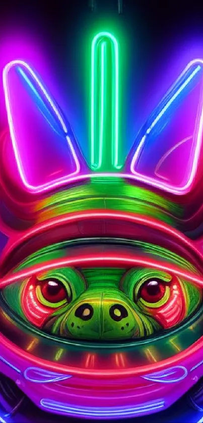 Futuristic neon animal design with vibrant colors.