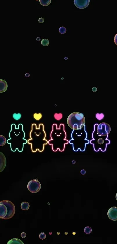 Vibrant neon bunnies on a black background, perfect for a lively phone wallpaper.