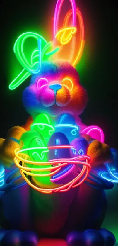 Neon bunny artwork with bright colors and glowing effects for phone wallpaper.