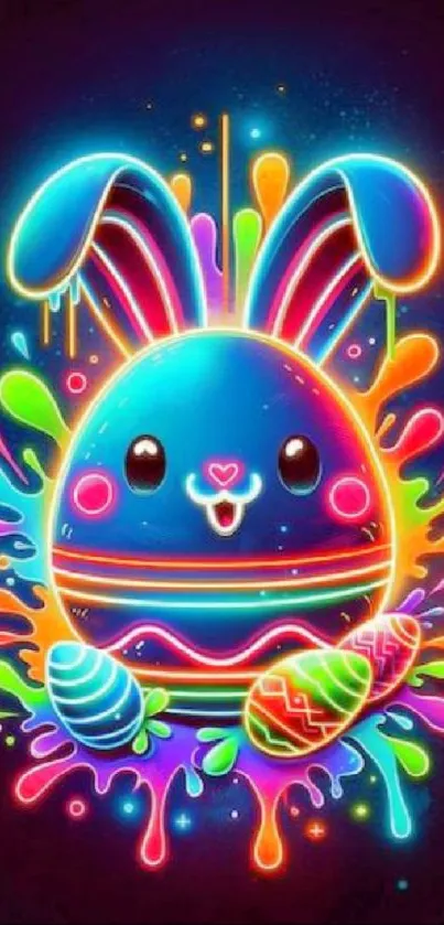 Colorful neon bunny with abstract design splashes.