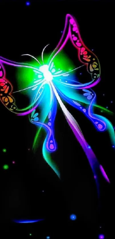 Vibrant neon butterfly wallpaper with a colorful spectrum.