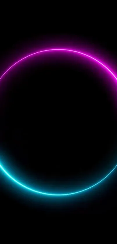 Neon circle wallpaper with glowing purple and blue lines on black background.