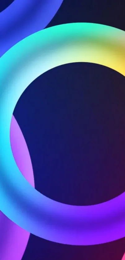 Vibrant neon circles wallpaper with blue, purple, and pink gradient.