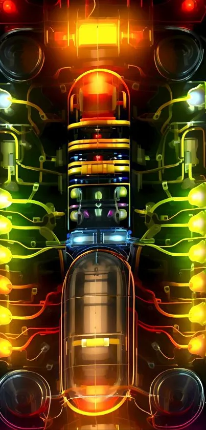 Futuristic neon circuit design wallpaper.