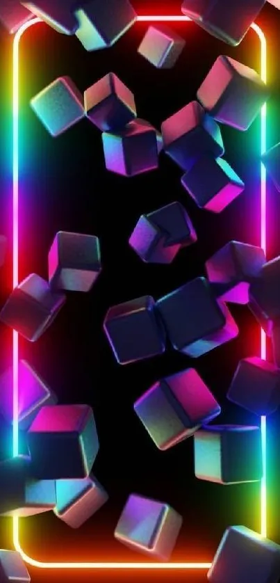 Vibrant wallpaper with neon cubes and a futuristic 3D effect.