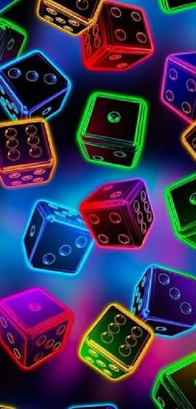 Vibrant neon dice wallpaper design.