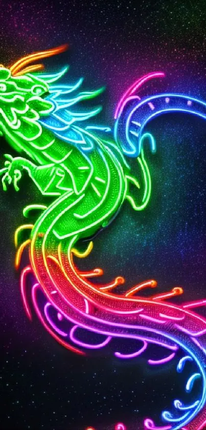 Vibrant neon dragon mobile wallpaper with colorful artistic design.