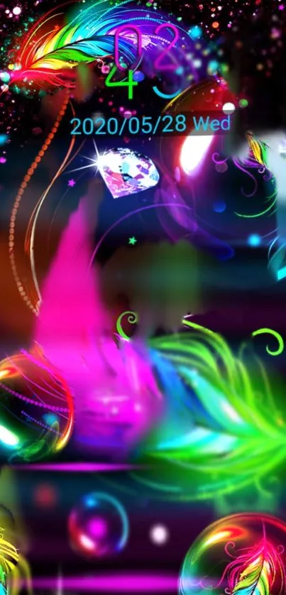 Neon feathers mobile wallpaper with vibrant abstract design.