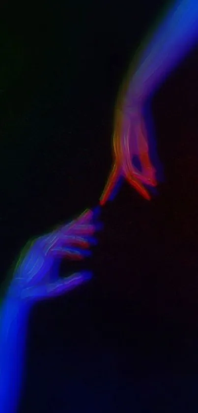 Neon hands reaching with vibrant colors.