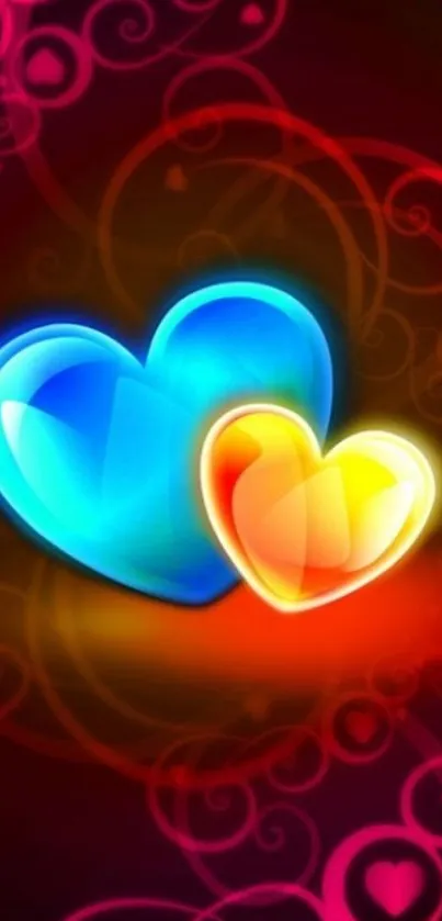 Neon heart wallpaper with glowing colors in a vibrant design.