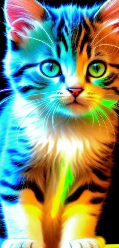 Colorful neon kitten wallpaper with vibrant hues.