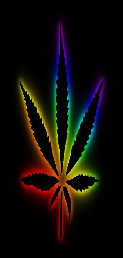 Colorful neon cannabis leaf on black background.