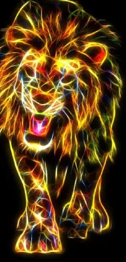 Colorful neon lion art wallpaper for phones.