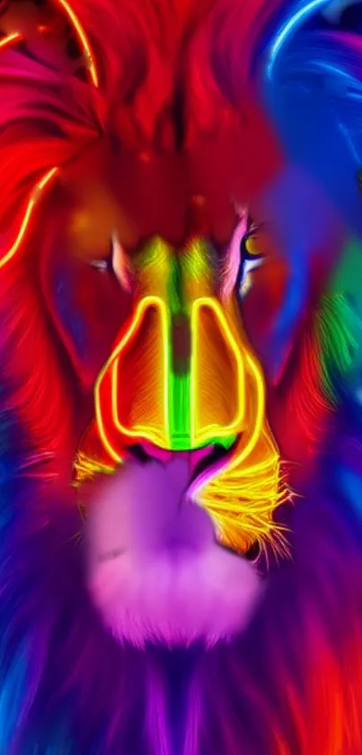 Colorful neon lion wallpaper with vibrant hues.