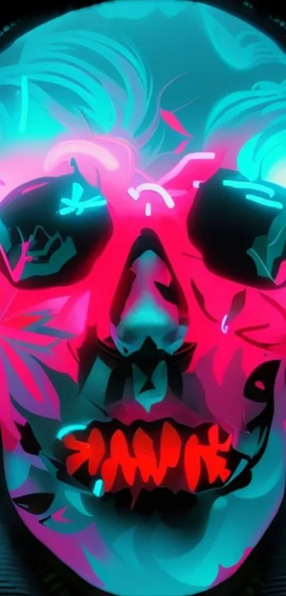 Neon skull with vibrant colors in artistic design