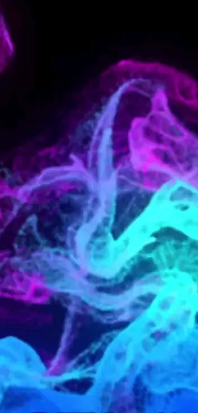 Vibrant neon pink, purple, and blue smoke on dark background wallpaper.