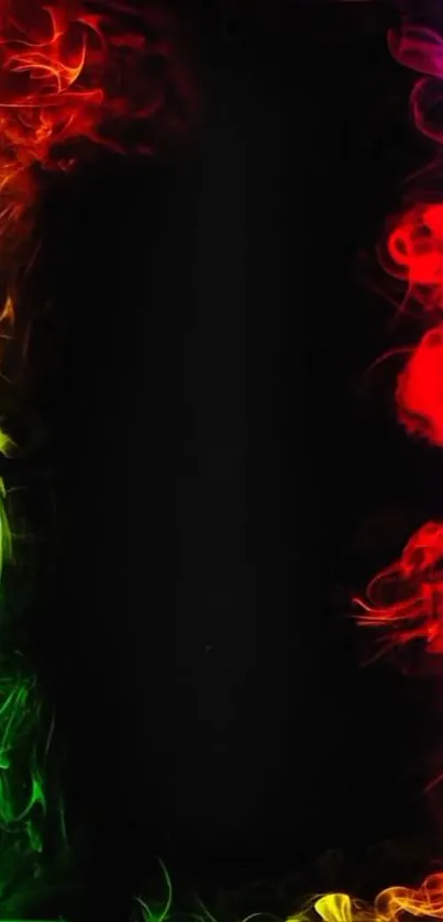 Vibrant neon smoke on a black background creating a colorful mobile wallpaper.