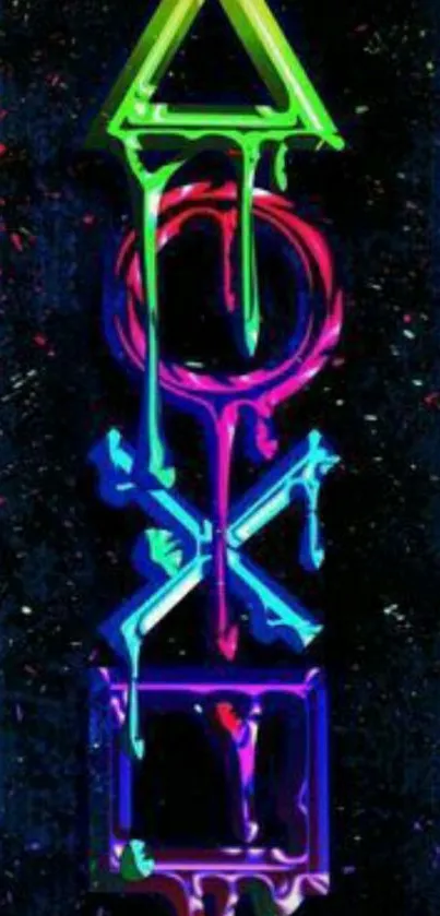 Vibrant neon symbols on dark background wallpaper.