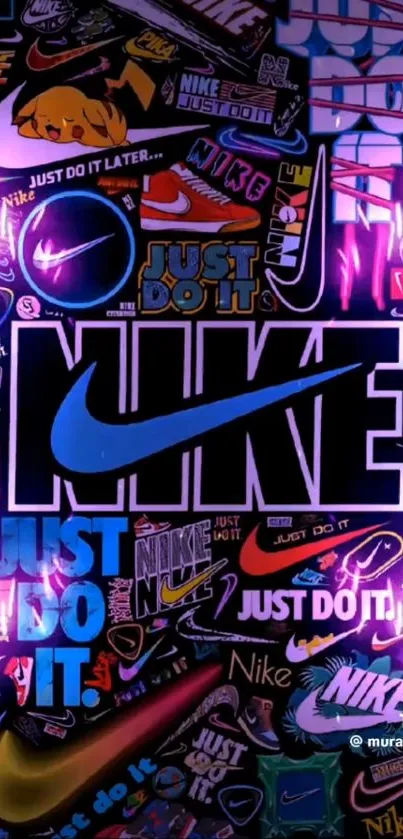 Colorful Nike collage with logos and neon glow.