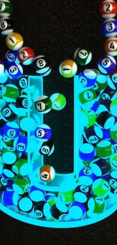 Colorful numbered balls in dynamic U-shape.