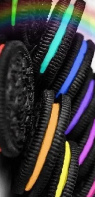 Colorful Oreo cookies with rainbow hues.