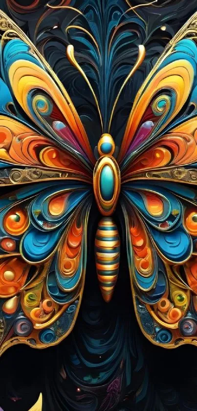 Vibrant ornate butterfly with floral accents.