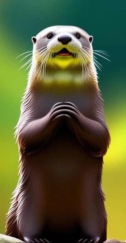 Artistic otter on colorful green background wallpaper.