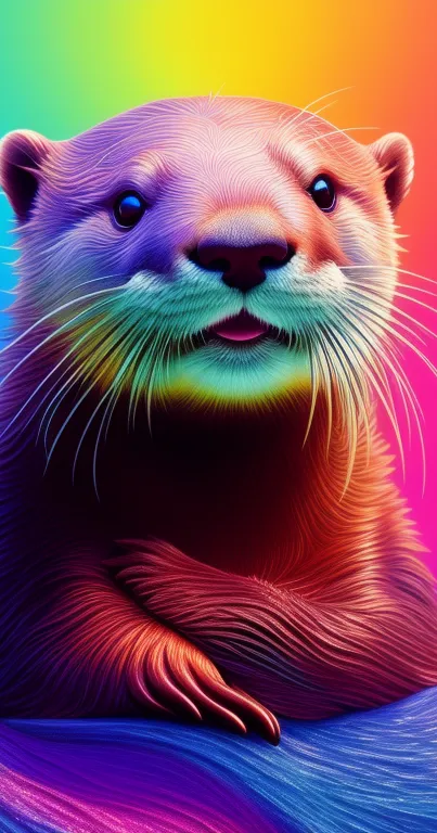 Colorful otter illustration with a rainbow background, ideal for mobile wallpaper.