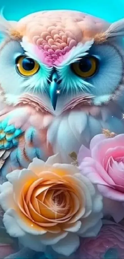 Vivid owl among colorful flowers illustration wallpaper