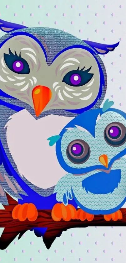 Colorful owl illustration on tree branch, perfect for mobile wallpaper.