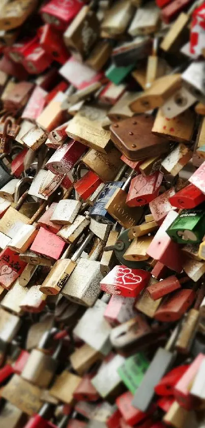 Vibrant display of colorful padlocks symbolizing unity and love.