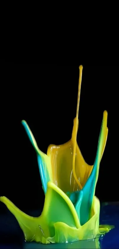 Vibrant yellow and blue paint splash on a black background.