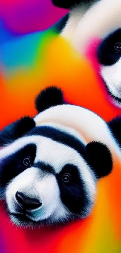 Vibrant panda wallpaper with colorful abstract design.