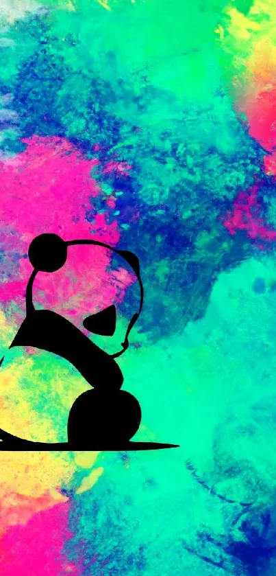 Colorful abstract wallpaper with panda silhouette.