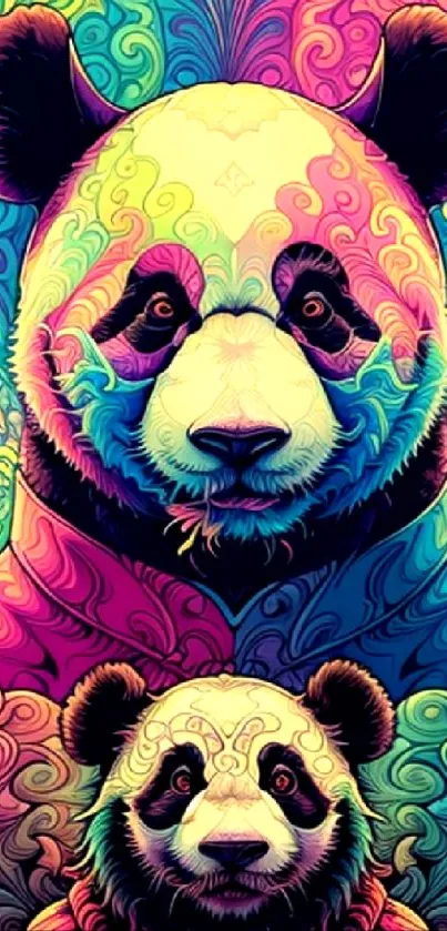 Psychedelic colorful panda artwork wallpaper for creative backgrounds.