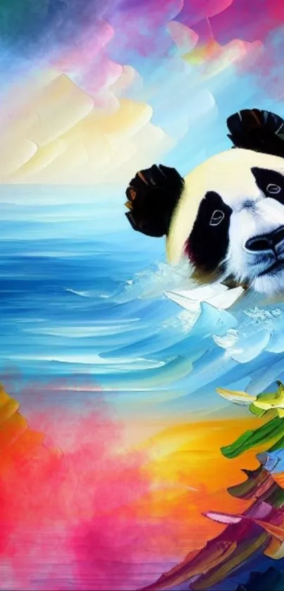 Colorful abstract panda artwork with vibrant colors.
