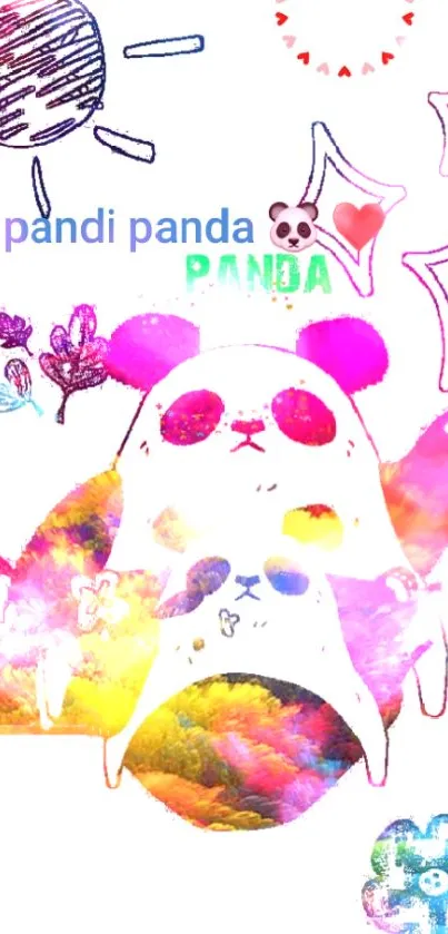 Colorful doodle panda on white background.