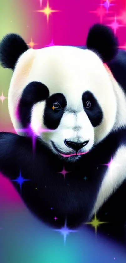 Colorful panda with vibrant gradient background on mobile wallpaper.