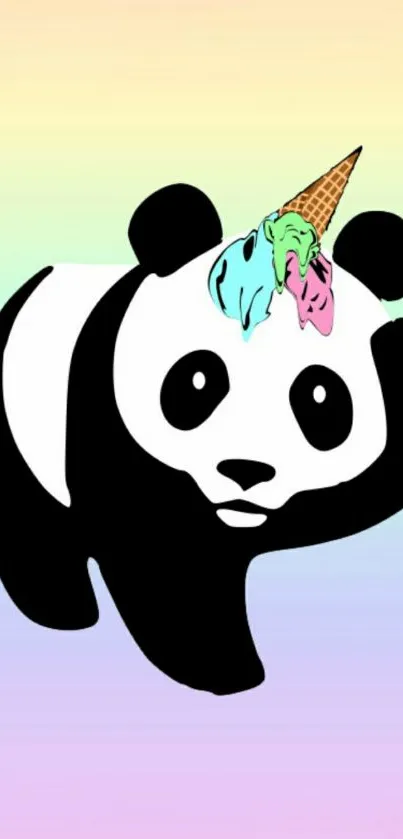 Vibrant panda and ice cream art on a pastel background.