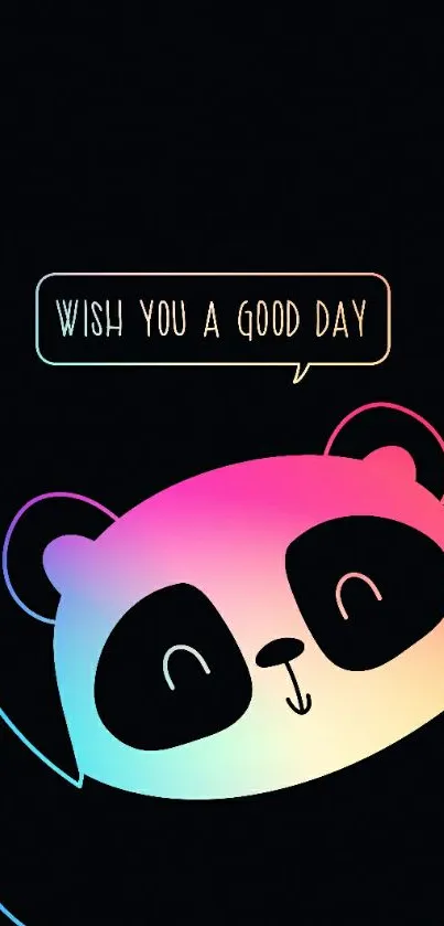 Vibrant panda with a positive message on a black background.