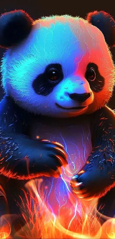 Vibrant digital artwork of a neon-lit panda.