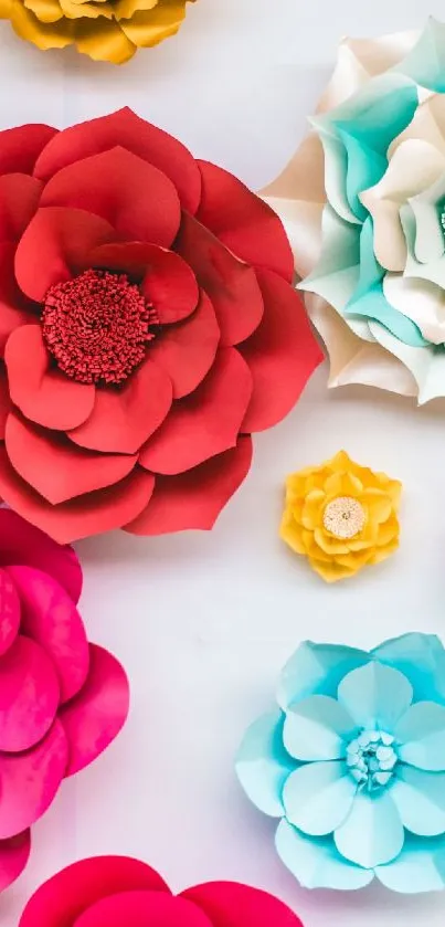 Vibrant mobile wallpaper with colorful paper flowers.