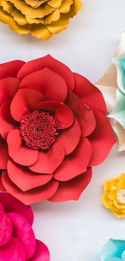 Colorful paper flowers in various shades on a soft background.