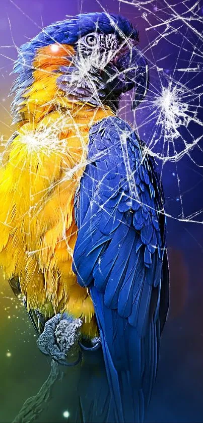 A vibrant parrot on a colorful fantasy background.