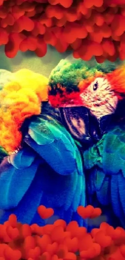Vibrant blue and green parrots on mobile wallpaper.