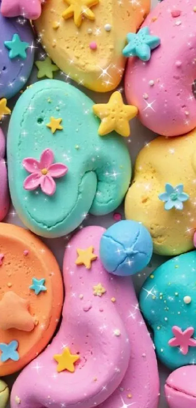 Colorful pastel shapes with stars and sparkles wallpaper